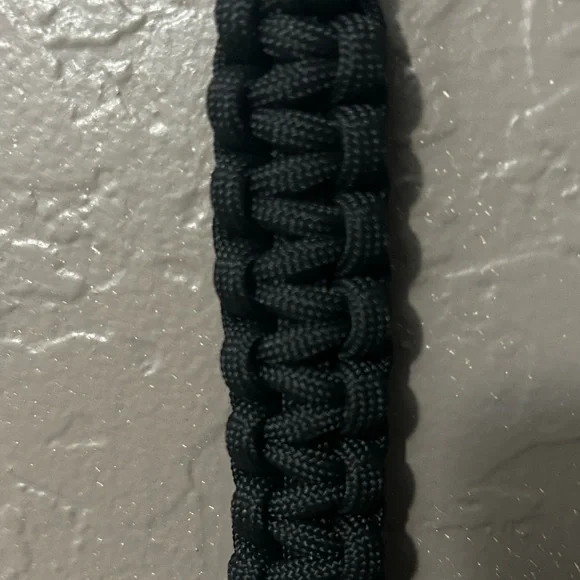 Black Paracord Keychain with Pink Carabiner and Pink Key Ring | 7 inches - Picture 2 of 2